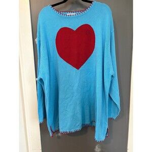Quaker Factory size vintage 90’s Heart blue Knit Sweater Valentines Sweatheart